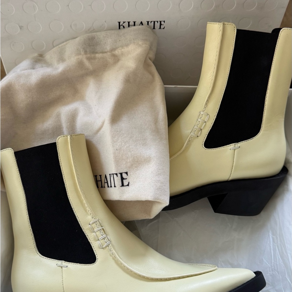 KHAITE Cream and Black Ankle Boots
